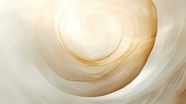 A mystical and dreamlike atmosphere evoked by a blurred white and beige circle composition with subtle golden undertones, allure, opalescent, mystique. Mystify. Illustration