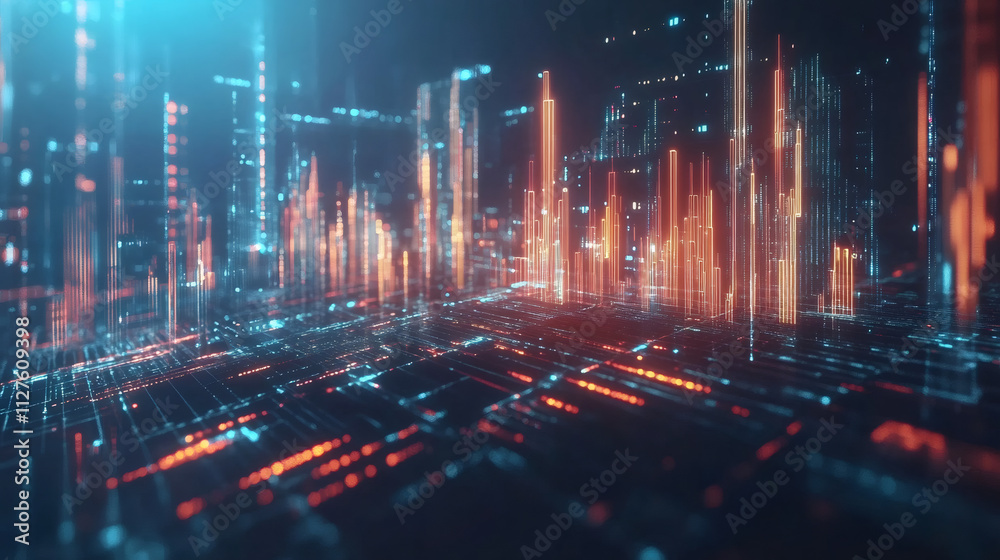 Aufkleber futuristic cityscape with glowing digital lines symbolizing smart cities and data analysis