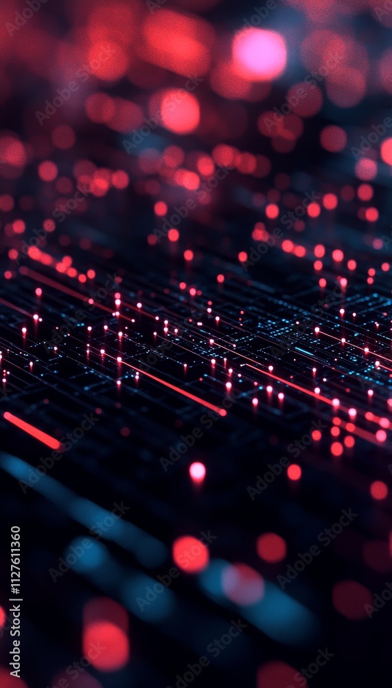 Poster abstract digital cityscape featuring illuminated lines and data visualization elements