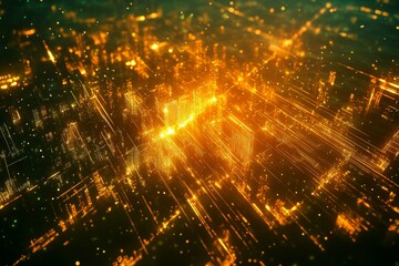 Abstract digital cityscape featuring illuminated lines and data visualization elements