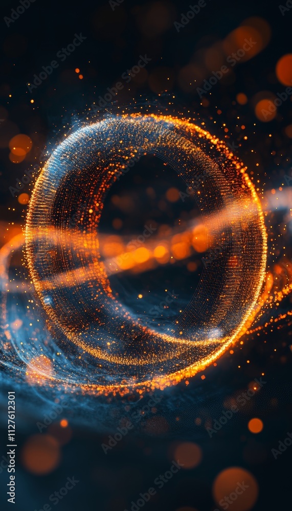 Poster abstract photography featuring plexus effect in a circular arrangement with scientific elements
