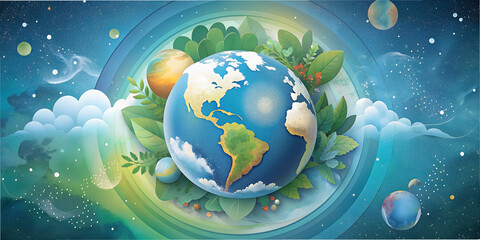 Stylized depiction of Earth celebrating the beauty of nature and the spirit of Earth Day through vibrant colors and abstract forms wallpaper background