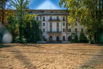 Old abandoned Renaissance huge hotel in northern Italy