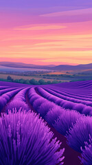 Tranquil Lavender Fields with Gradient Sunset for Mobile Wallpaper and Minimal Holiday Decor