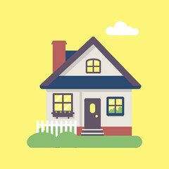 Minimalist Illustration of a House with Chimney on Bright Yellow Background