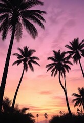 Silhouette of palm trees against pastel gradient sunset sky, pastel, sunset, tranquil