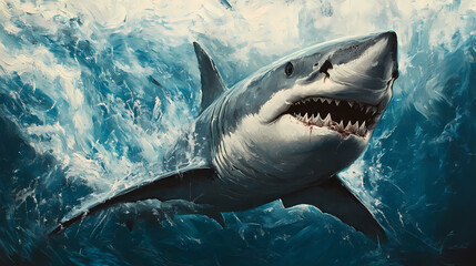 Fototapeta premium Surreal painting of a shark. Mystify. Illustration