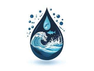 Fototapeta premium sustainability: A water droplet with a fish and wave inside