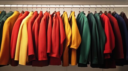 Colorful Array of Coats Hanging on a Rack in a Clothing Store