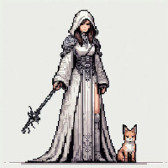 Obraz premium Pixel art mage with dog