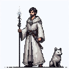 Obraz premium Pixel art mage with dog