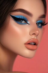 Close-up Portrait of a Woman with Bold Blue and Black Eye Makeup