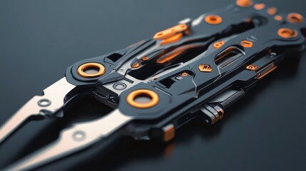 Sleek Multi-Tool Pliers with Orange Accents and Innovative Design