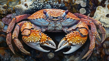 Colorful Crab on Coral Reef with Intricate Details and Texture