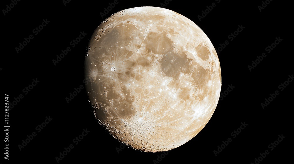 Wall mural stunning close-up of a waxing gibbous moon capturing intricate surface details and craters against a