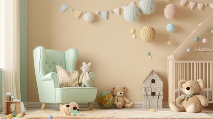 Whimsical Kids' Room with Mint Armchair and Playful Decor