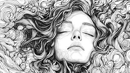 Ressing feelings of calm and serenity intricate lineworkering wi. Serenity. Illustration