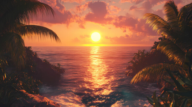 Sunset serenity coastal landscape ocean view nature tranquil environment scenic perspective. Serenity. Illustration