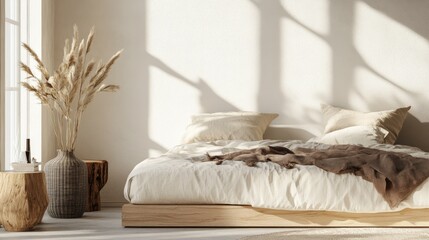 Cozy Minimalist Bedroom with Natural Light and Decorative Plants