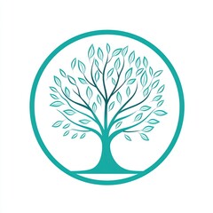 Obraz premium Teal tree of life symbol in a circle.