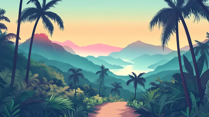 Exploring the lush valley trail tropical forest nature landscape scenic view serenity. Serenity. Illustration