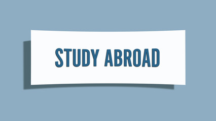 Study abroad. A card isolated on blue background.