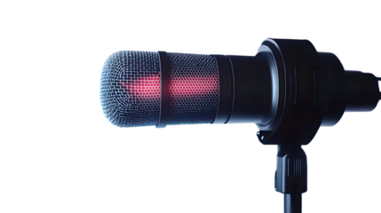 Microphone with waveform on white background, broadcasting or podcasting banner