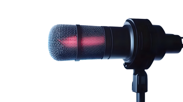 Microphone with waveform on white background, broadcasting or podcasting banner