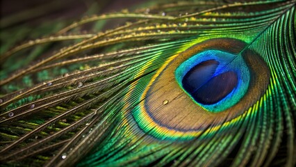 Naklejka premium Detailed Close Up of Vibrant Peacock Feather
