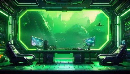 Obraz premium Green screen for cyber sport game. Generated image