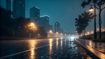 Illuminated street with glowing lights