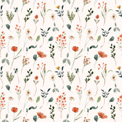 mini orange wildflower watercolor seamless pattern