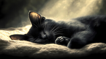 Black cat slumber: a captivating image of a black cat in a peaceful slumber, capturing the tranquility and serenity of a pet's rest. Serenity. Illustration