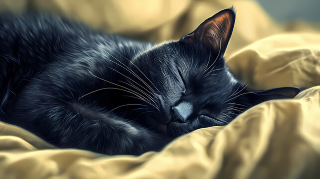 Black cat slumber: a captivating image of a black cat in a peaceful slumber, capturing the tranquility and serenity of a pet's rest. Serenity. Illustration