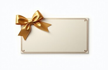 Elegant minimalist voucher with golden bow. Luxury gift certificate. Blank card with decorative elements. High-quality design. Perfect for gift certificates special offers. Excellent for premium