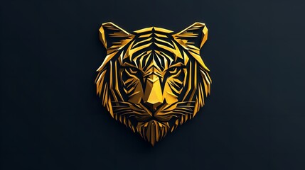  A Gold Tiger Head with a Gold Face on a Black Background.