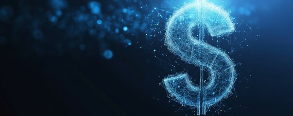 Lowpoly dollar sign glowing on dark blue, abstract financial business concept