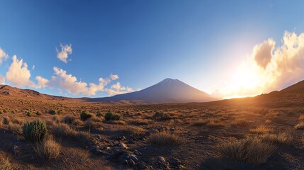  Lush Tropical Jungle Landscape With A Majestic Volcano In The Background Concept Of Nature Travel Adventure And Exotic Destinations.