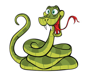 Fototapeta premium Funny cartoon green snake in comic style. Symbol of China New year. Vector on transparent background