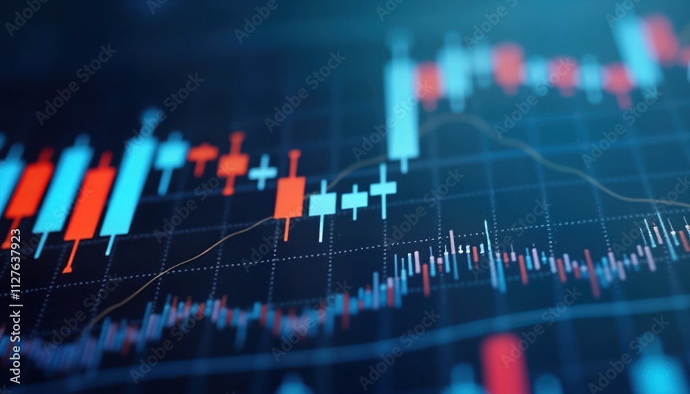 Aufkleber digital financial chart displays dynamic stock market trends. candlestick graphs show investments gr