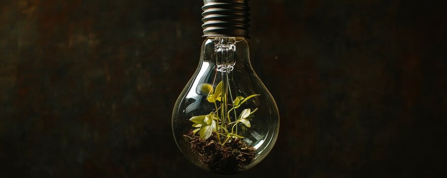 Light bulb with sprouting plant inside, symbolizing innovation and green solutions in business growth strategies