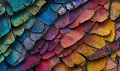 Obraz premium Macro shot of a butterflys wing pattern, showcasing vivid colors and intricate textures, detailed and vibrant
