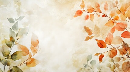 Autumn background with watercolor leaves and white space for text, beautiful autumn background with copy feminine spaces for decoration and design on the theme of fall season and nature,


