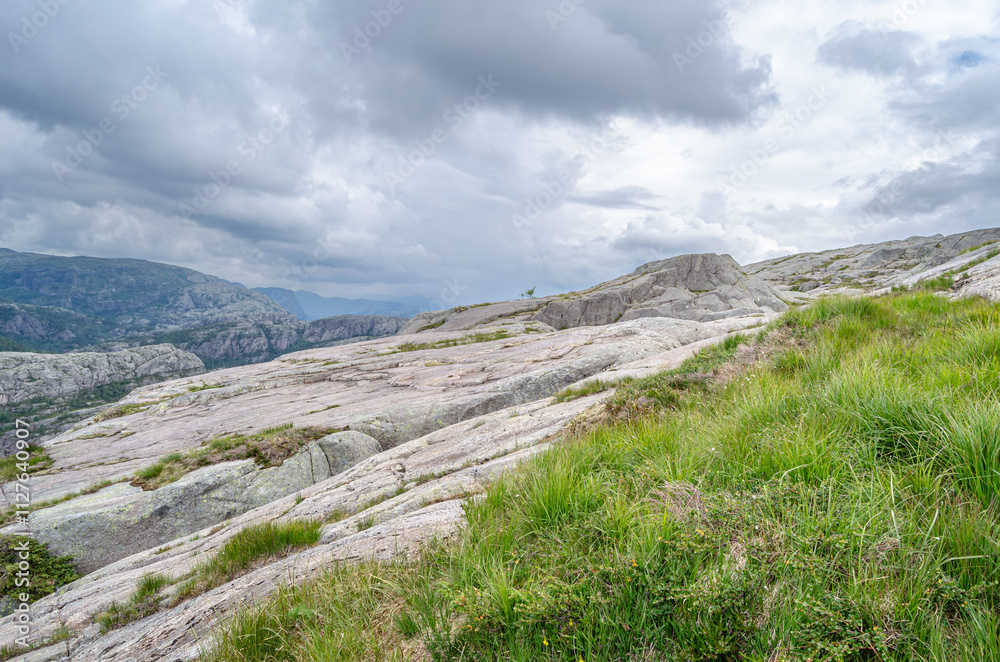 Wall mural Rock formations on the route to Preikestolen (The Pulpit Rock), a tourist attraction in Rogaland county, Norway