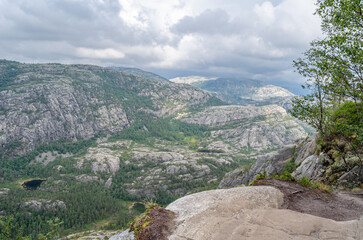 Obraz premium Rock formations on the route to Preikestolen (The Pulpit Rock), a tourist attraction in Rogaland county, Norway