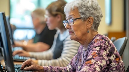 Older Adults Engaged in Coding Class on Computers