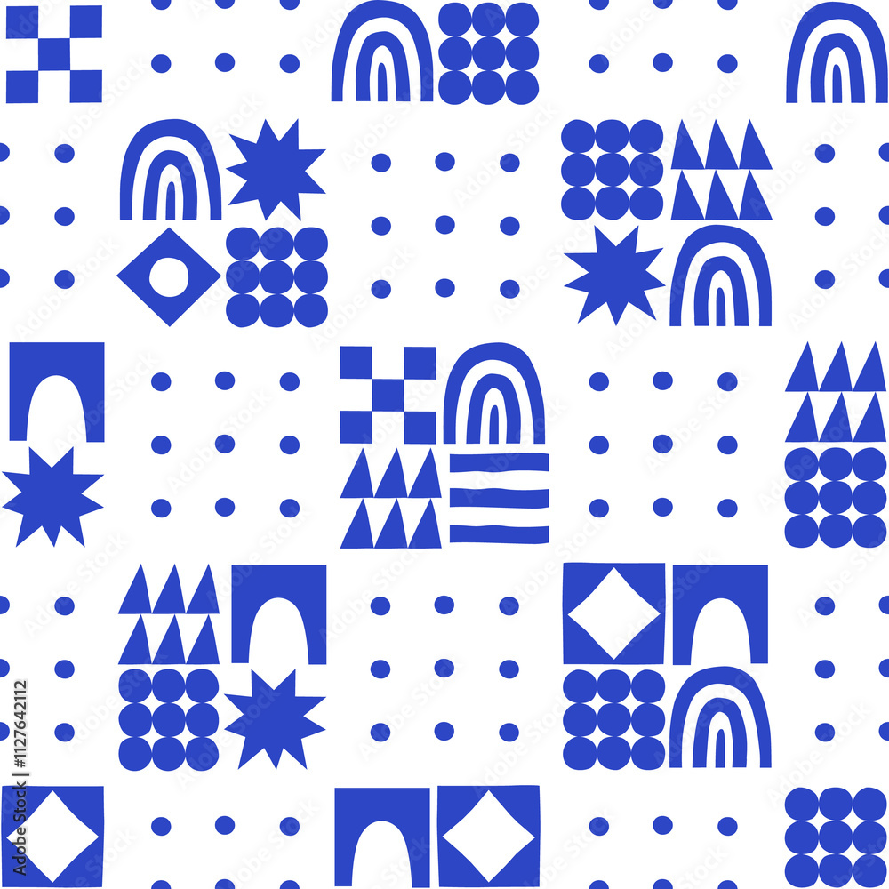 Poster fun geometric shape seamless pattern. abstract retro scandinavian style art background, trendy desig