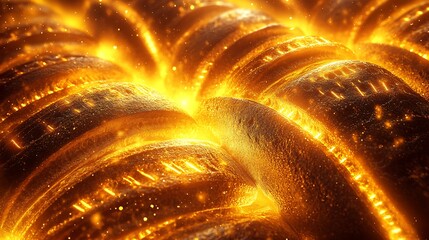 Glowing gold rings, intricate detail, abstract background.