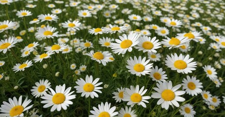 Pattern of wild chamomile and oxeye daisies in a field, design, floral pattern, wallpaper, chamomile plants