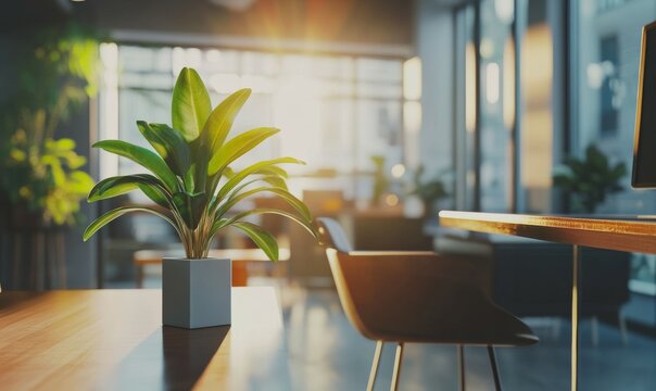 sleek office background with modern furniture, natural lighting, and clean workspace professional setting